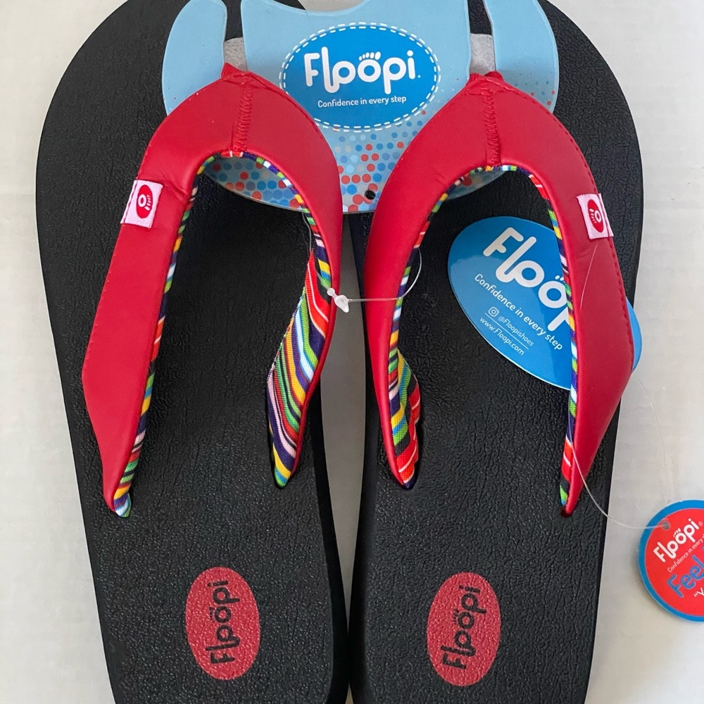 Floopi Sandals Flip Flops Black With Red Straps Cushioned Yoga #518 Women Sz 11